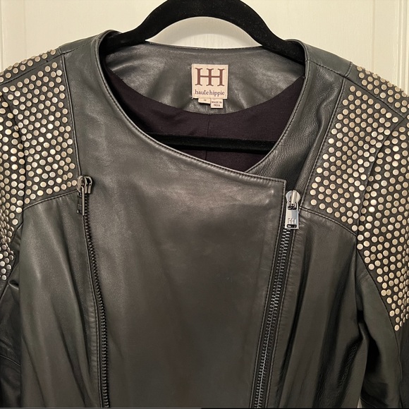 Haute Hippie Lambskin Leather Jacket 
w/ Studded Embellished Shoulders Sz Small - Picture 8 of 16
